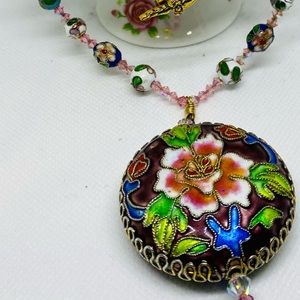 “Cherry Blossom” Artisan cloisonné necklace